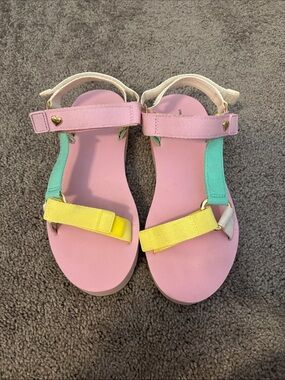 Stoney Clover Lane Pink Footbed Sandals with Yellow & Mint Straps